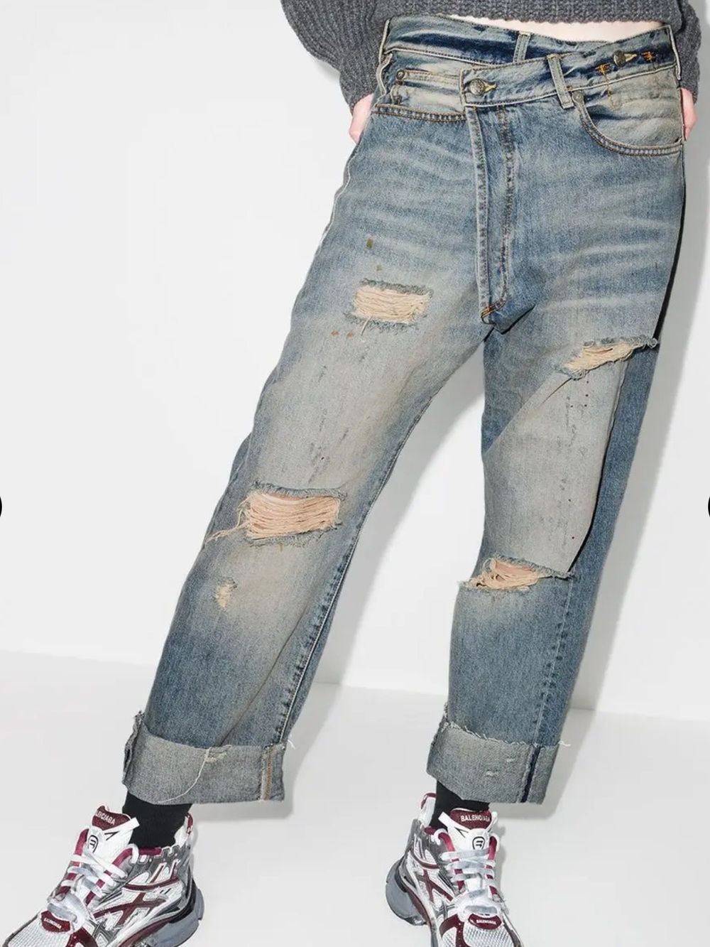 R13 Crossover Distressed Jeans in Emory Wash Size 26